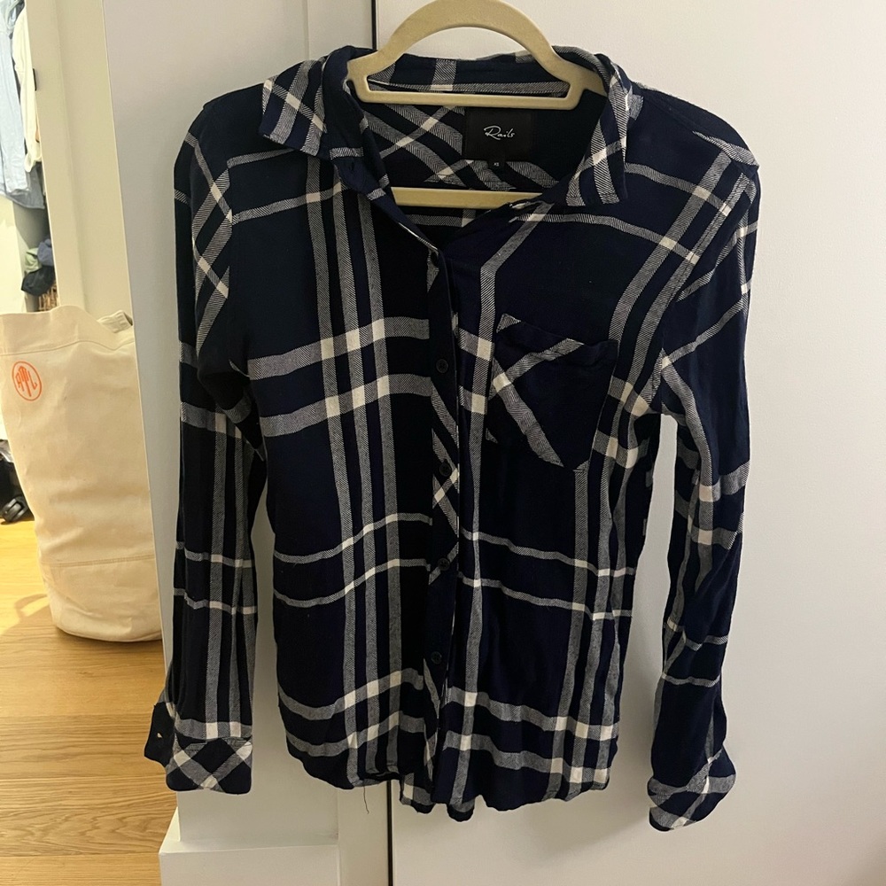 Rails Long Sleeve Navy & White Flannel